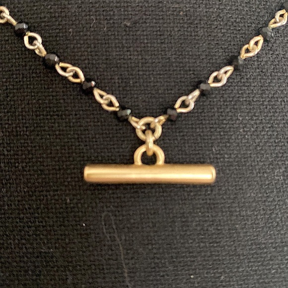 🍀Lucky Brand🍀 Yellow Gold Chain & Black Beaded Bar Necklace - Picture 5 of 8